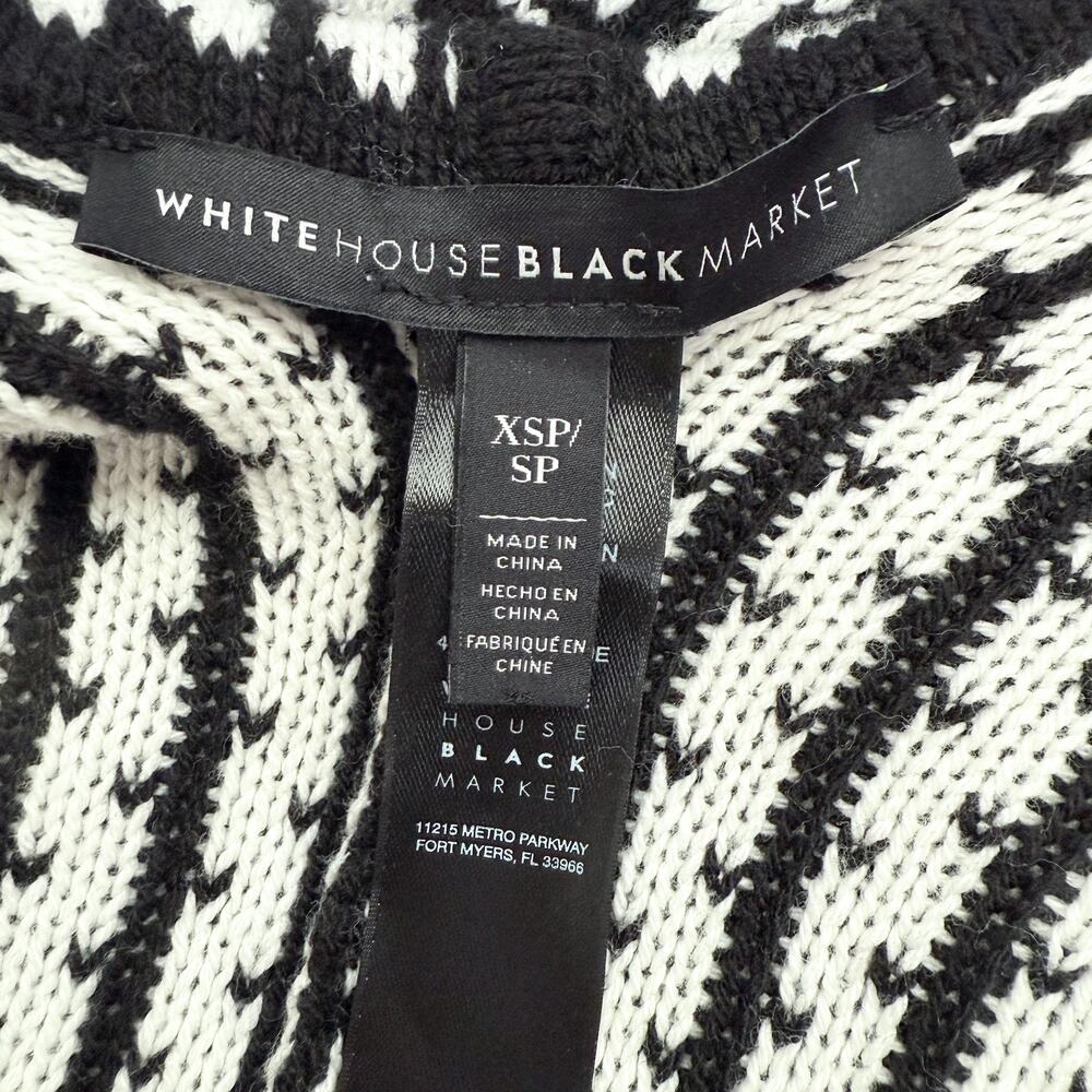 White House Black Market Boho Geo Hooded Knit Poncho Black White Size XSP/SP - Picture 10 of 11